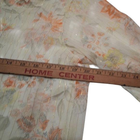 SALE EUC Womens FINALE Sz. M Off-white/Orange Floral Long Sleeve Sheer Blouse - Picture 8 of 13